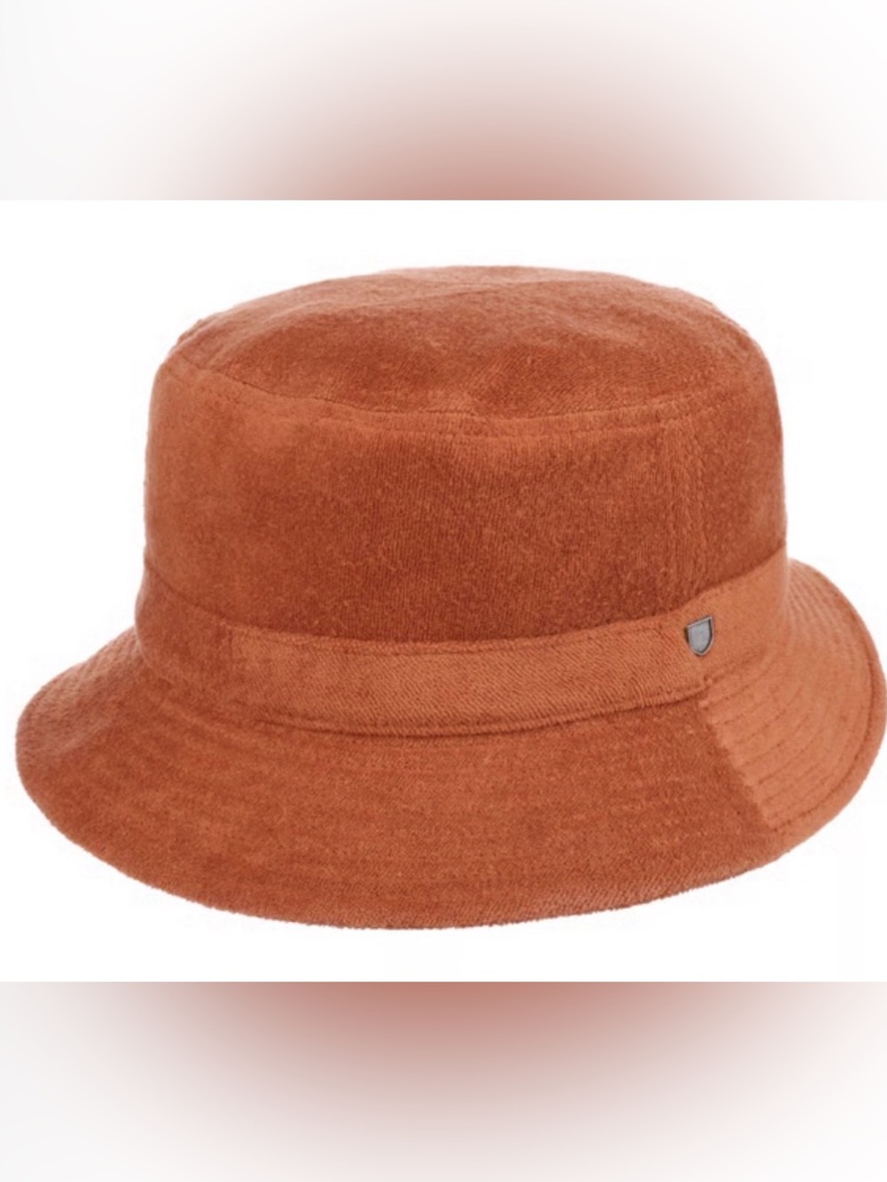 Brixton Nora Bucket Hat in Rust/Caramel, terry cloth-like fabric, EUC